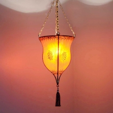 Henna-Deckenlampe aus Leder Pokal Orange H 60 cm
