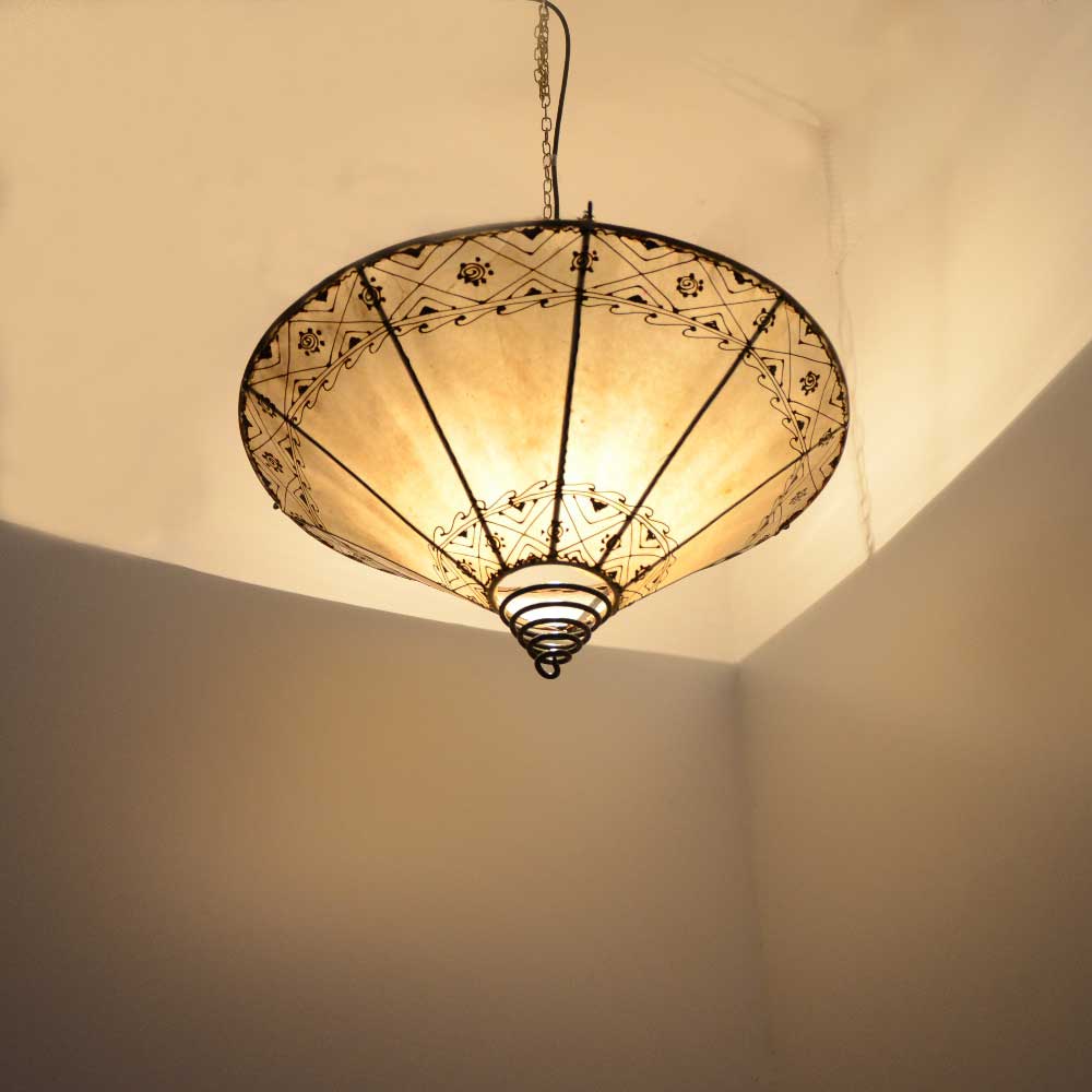 Orientalische Lampe Marokkanische Hennalampe Deckenleuchte Leder Leuchte LHS-Mu