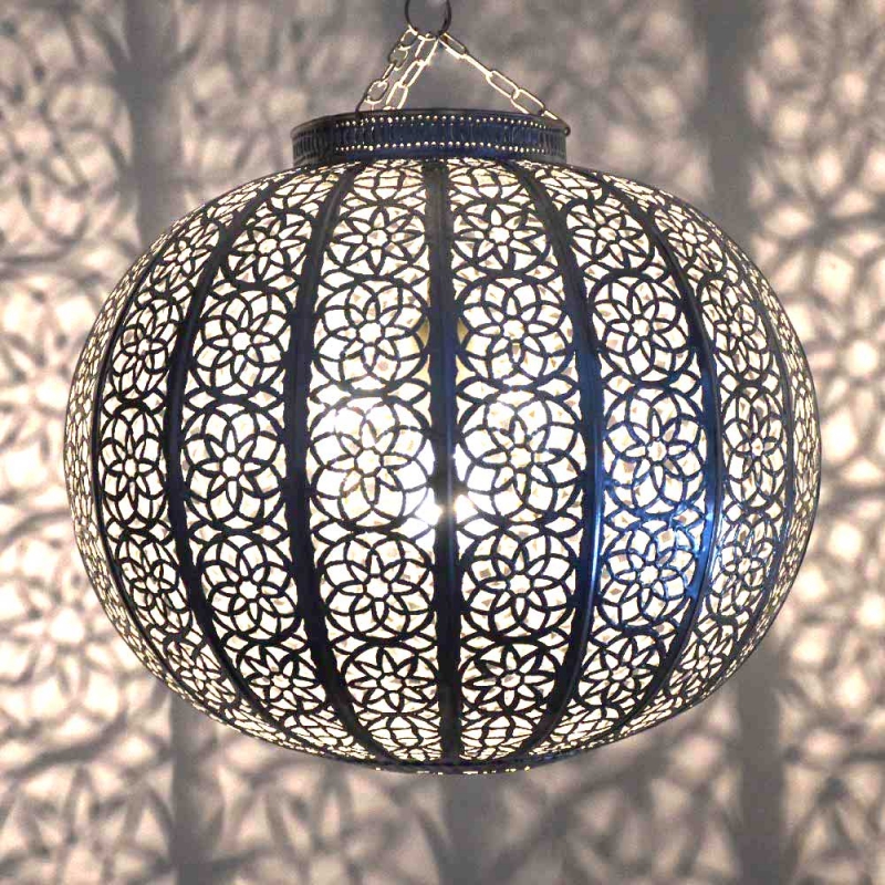 Orientalische Lampe Mond Medium Silber D 32 cm