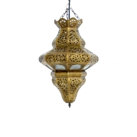 Orientalische Hängeleuchte Azra Milchglas aus Messing H 45 cm