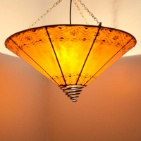 Marokkanische Henna-Deckenlampe aus Leder Kegel Orange H 45 cm