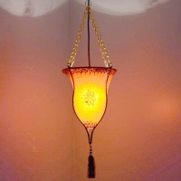 Henna-Deckenlampe aus Leder Pokal Orange H 60 cm