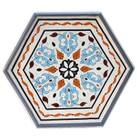 Marokkanischer Beistelltisch Baba Weiß/Türkis Vollholz Handbemalt H 53 cm