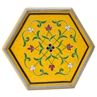 Arabischer Beistelltisch Jal Gelb Handbemalt Vollholz H 53 cm